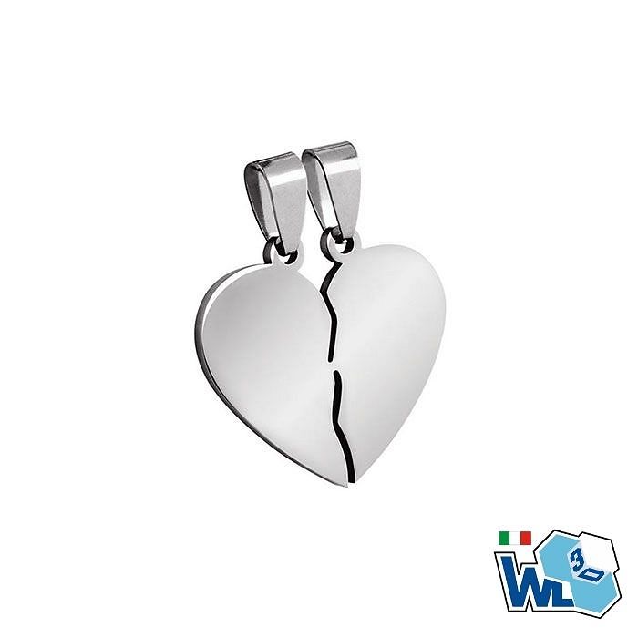 Medaglietta a forma di cuore spezzato con gancetto in acciaio inox